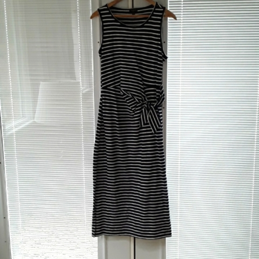 Talbots Women's Striped Navy and White Tie Front Maxi Dress